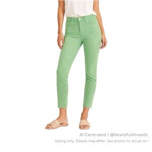FDJ Olivia 16 Mojito Green Slim Ankle Jeans Raw Hem Stretch